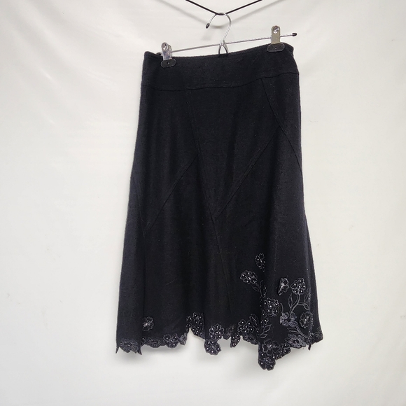 Vintage Paniz applique black wool blend skirt size 6  14x28 - Picture 1 of 10